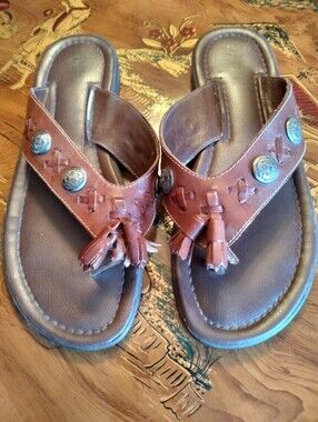 Women's Western Style Leather Sandals By The Leather Collection Sz 6.5